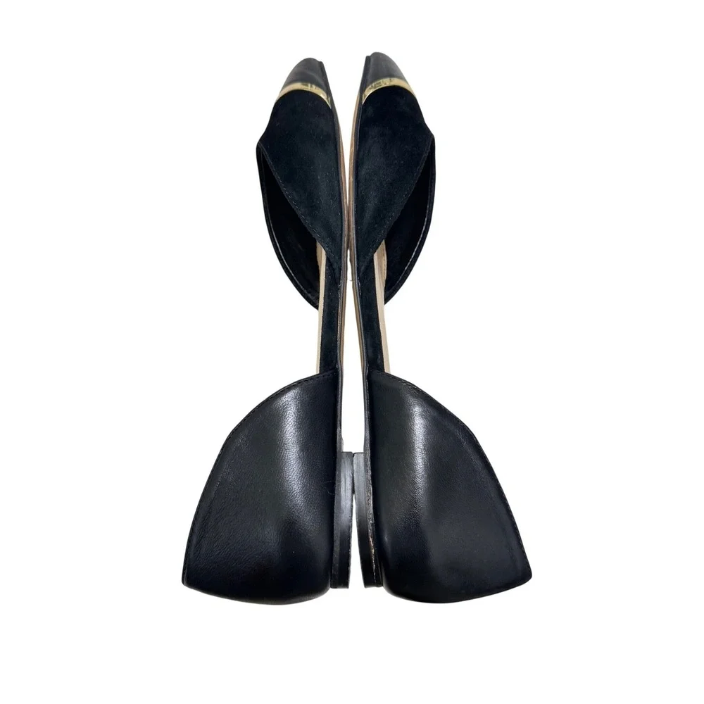 Vince Camuto Hope Pointed Toe‎ Flats Womens 8 Black Suede Leather Gold